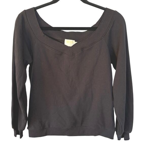 Nation Wyatt V-Neck Black Sweatshirt Classic Varsity Lounge Quiet Luxury Small - Picture 2 of 9